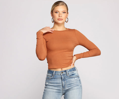 Long Sleeve Ribbed Basic Top