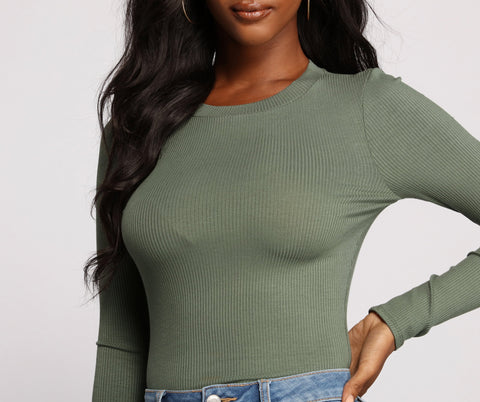 Long Sleeve Ribbed Basic Top