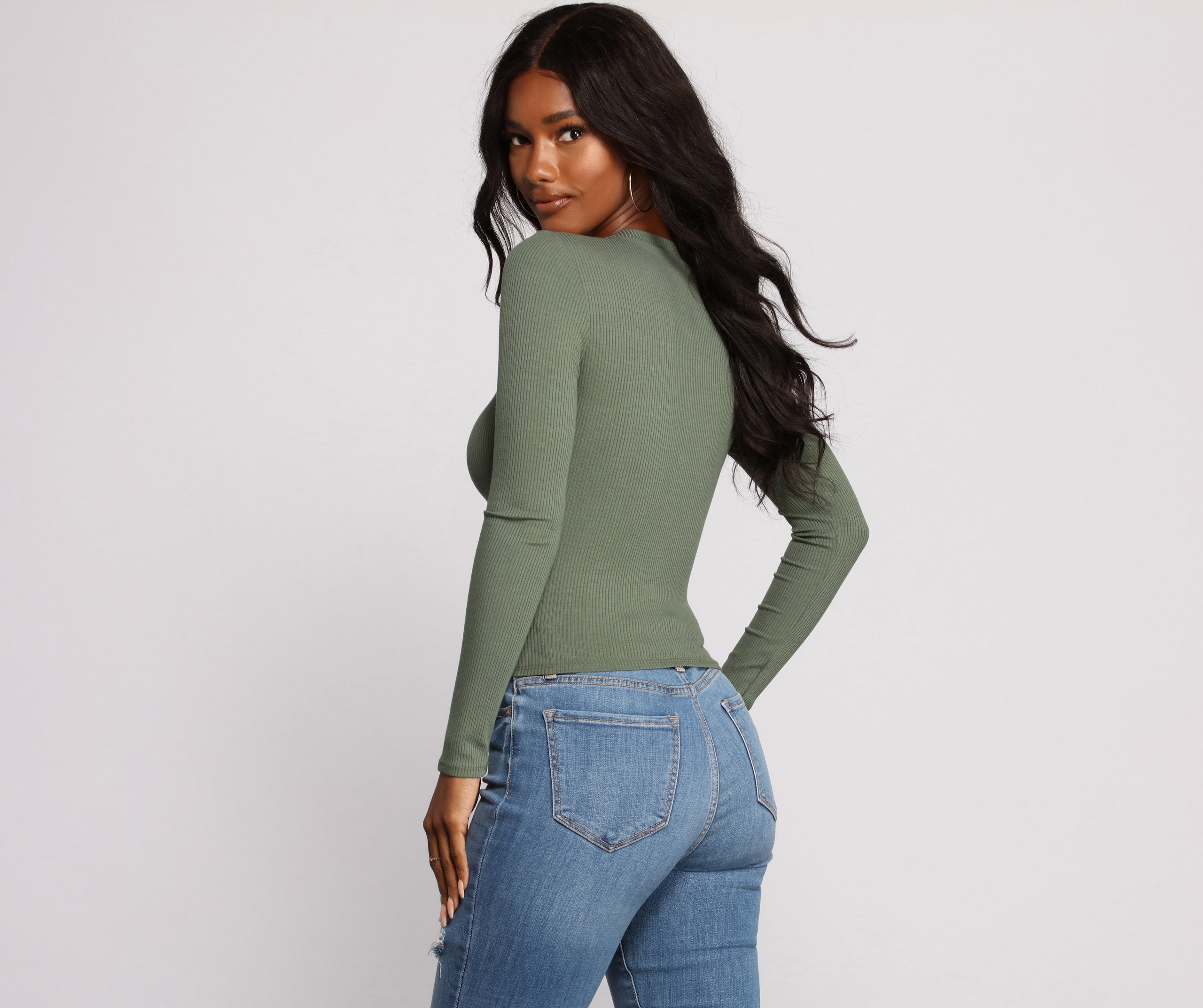 Long Sleeve Ribbed Basic Top