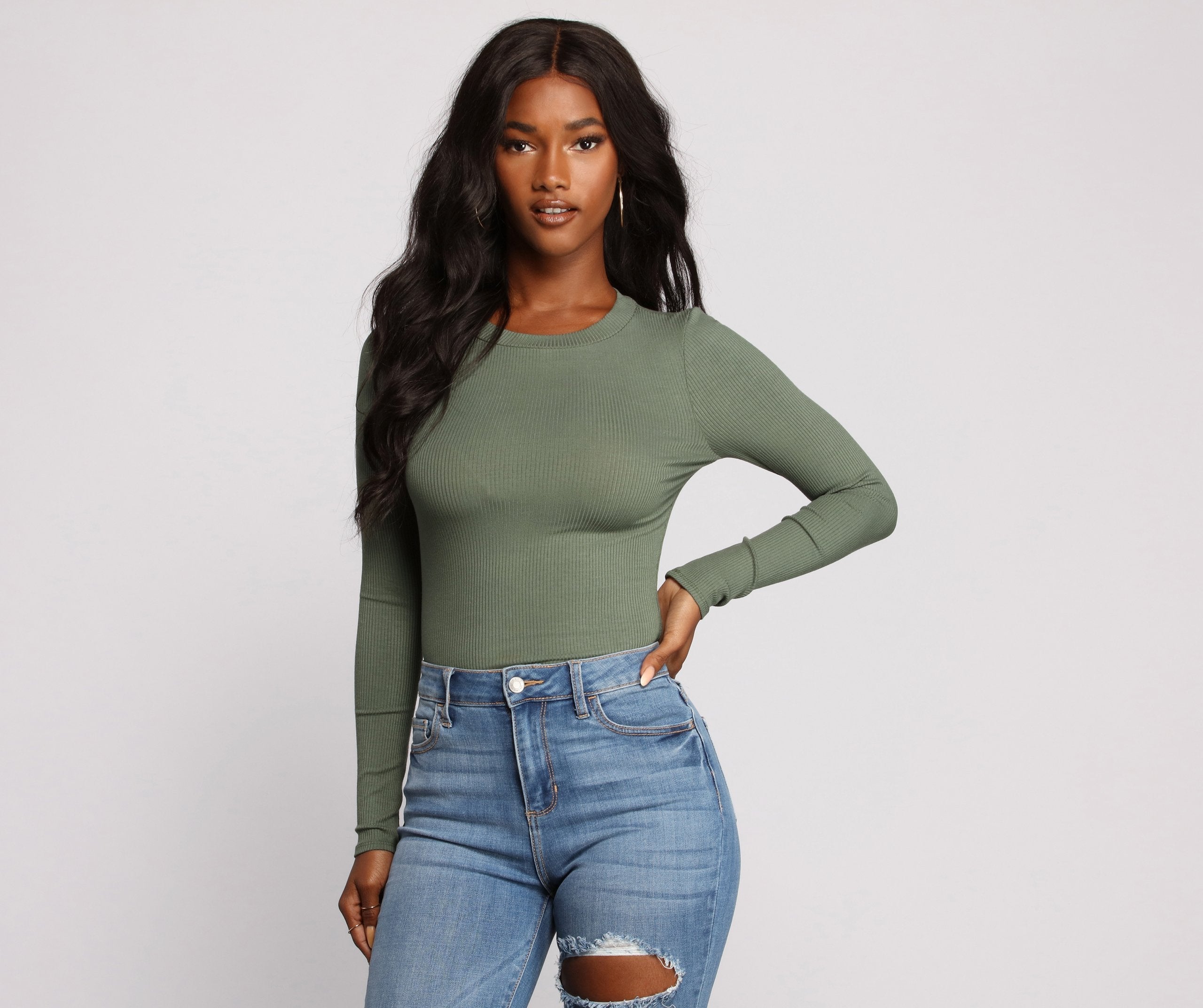 Long Sleeve Ribbed Basic Top