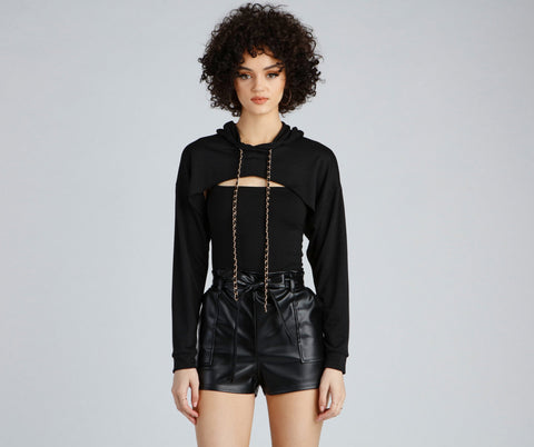 Hawt Crop Chain Detail Hoodie Top