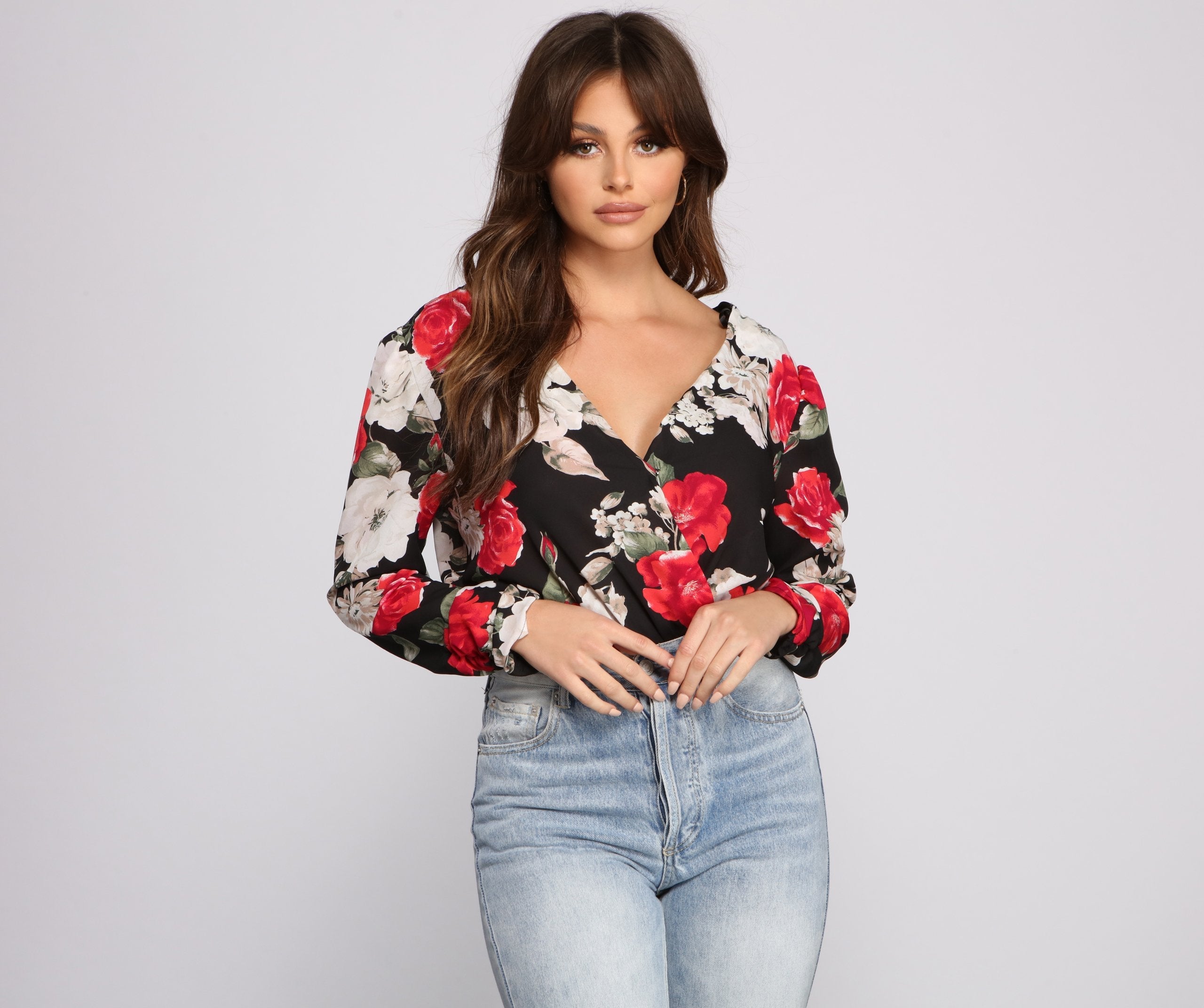 Floral Fusion Puff Sleeve Bodysuit