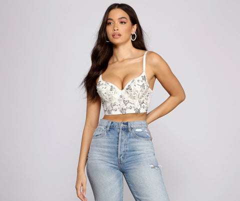 Glamorous Floral Sequin Cropped Bustier