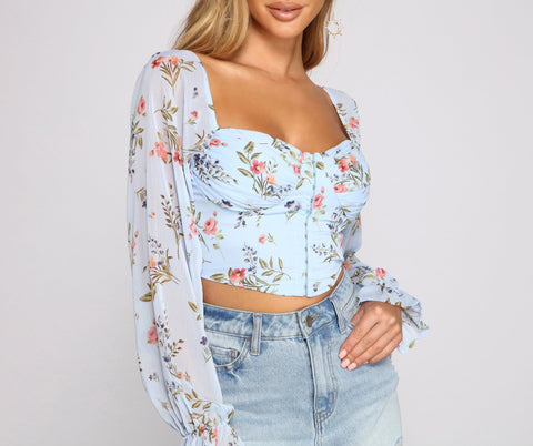 Lookin' Fresh In Floral Chiffon Crop Top