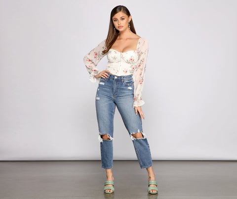 Lookin' Fresh In Floral Chiffon Crop Top