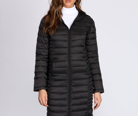 Long Puffer Hooded Jacket