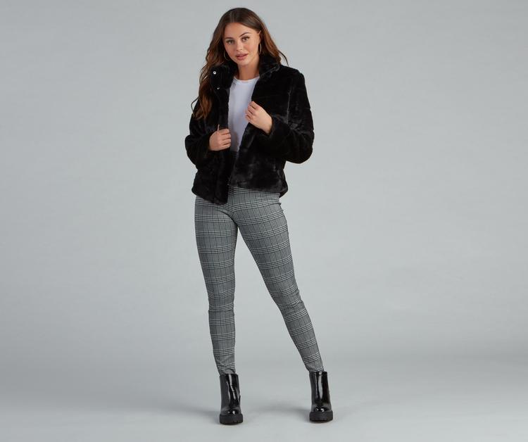 Trendy Illusion Stripe Faux Fur Jacket