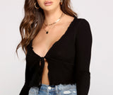 Trendy Ribbed Knit Tie-Front Top
