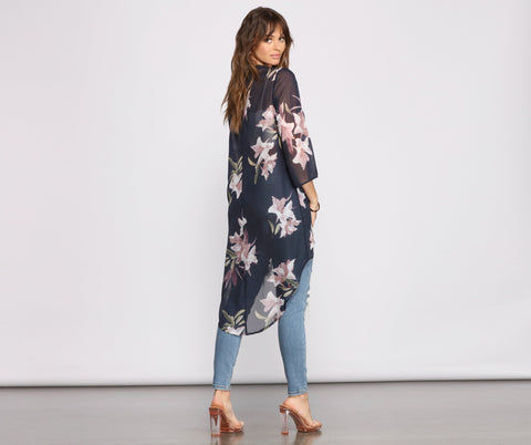 Floral Passion Chiffon High Low Kimono