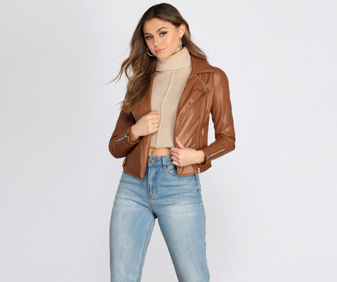 Kick It Up A Notch Faux Leather Moto Jacket