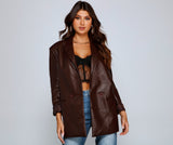 Trendy Oversized Faux Leather Blazer
