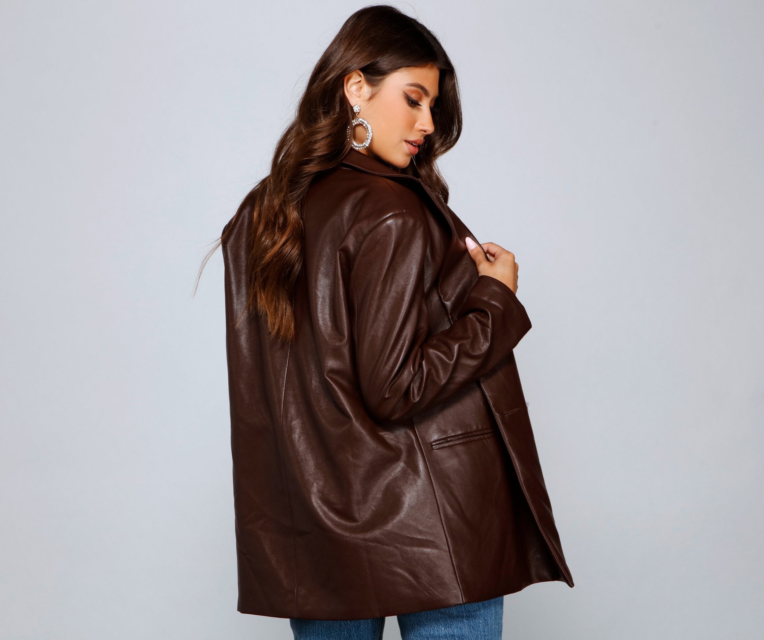 Trendy Oversized Faux Leather Blazer