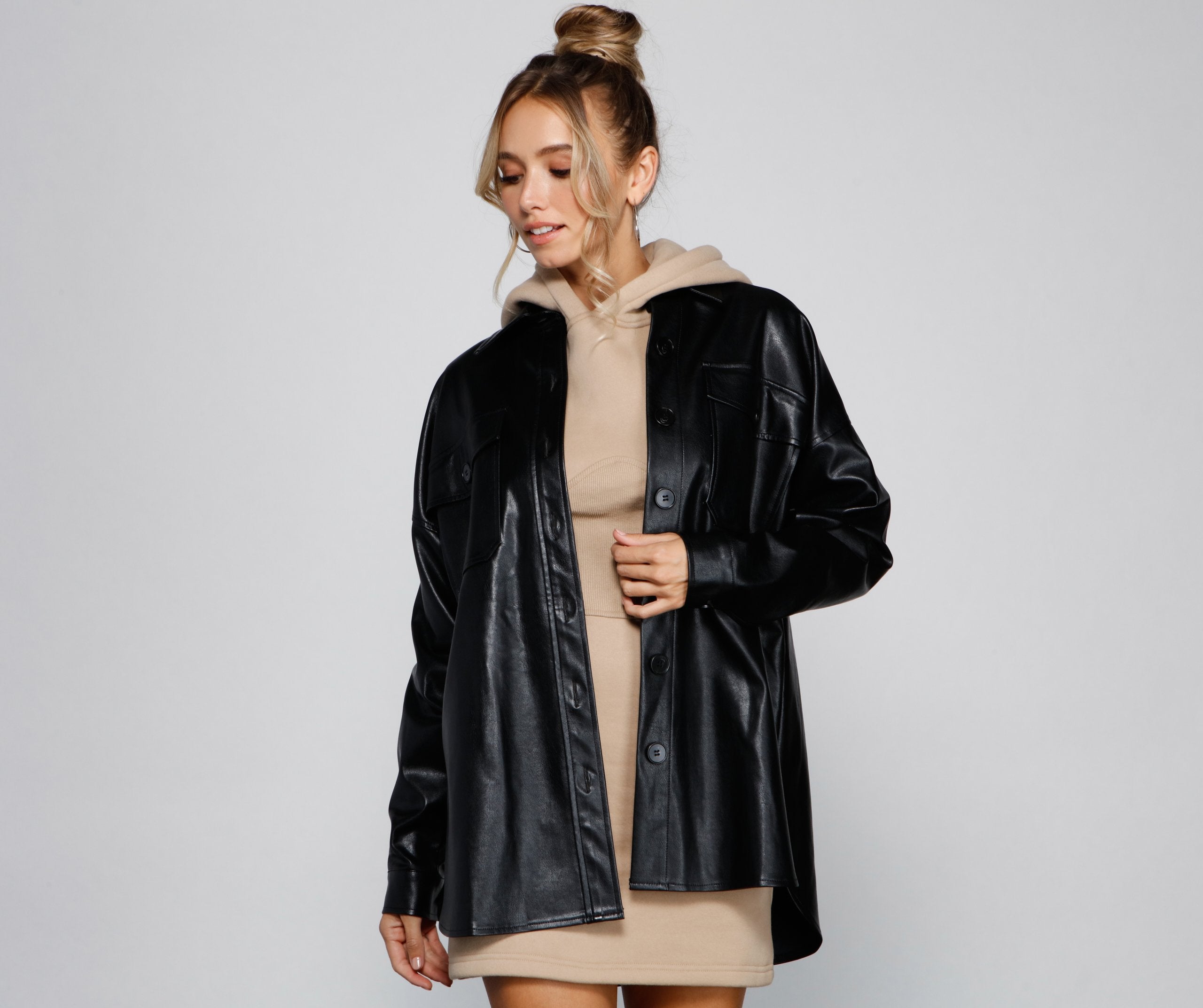 Essential Faux Leather Long Shacket