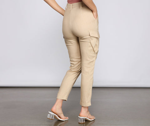 High Waist Linen Cargo Pants