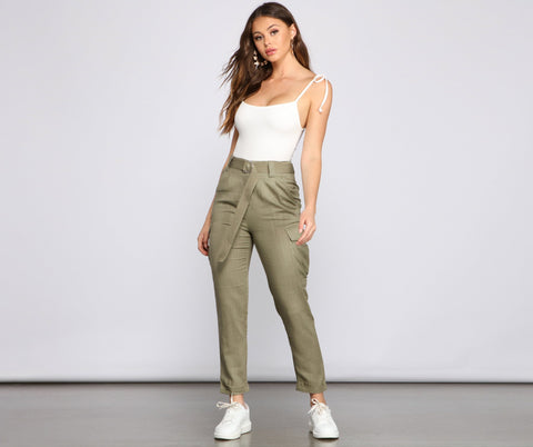 High Waist Linen Cargo Pants