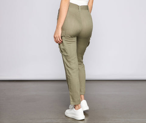 High Waist Linen Cargo Pants