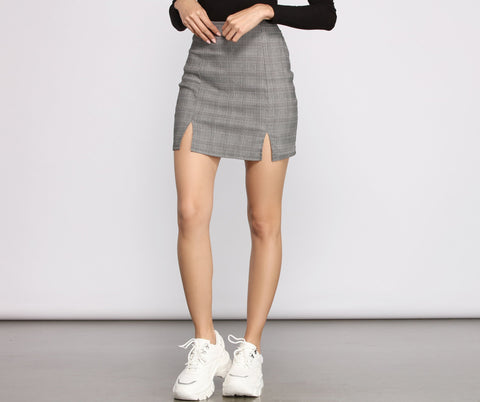 High Rise Glen Check Woven Mini Skirt