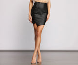 Edgy-Chic Coated Faux Leather Mini Skirt