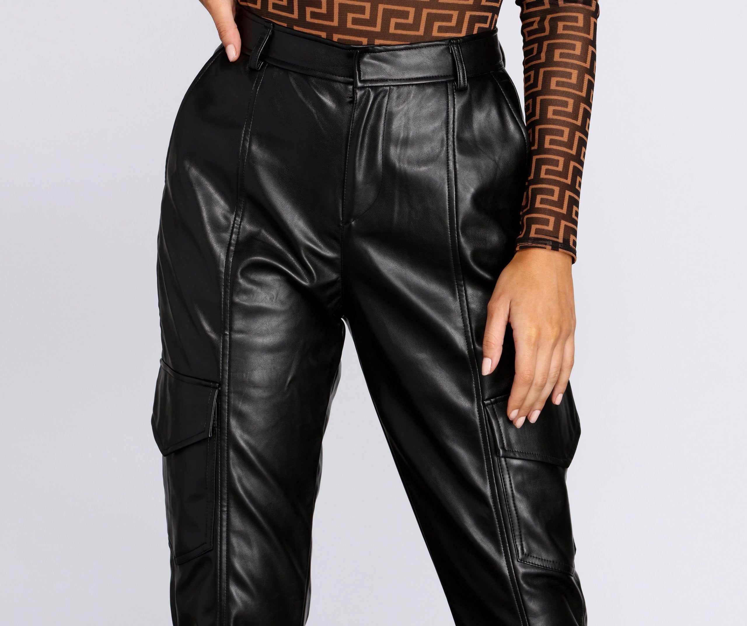 Faux Leather Cargo Joggers