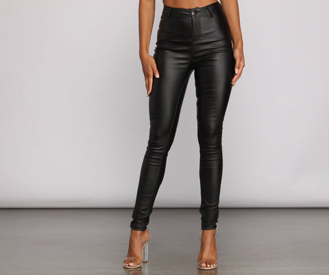 High Rise Coated Skinny Pants