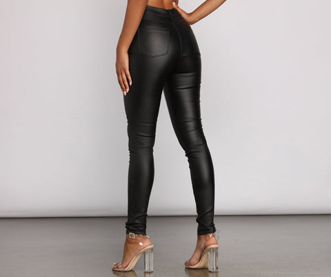 High Rise Coated Skinny Pants