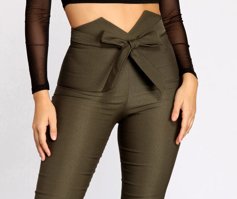 High Waist Tie Front Skinny Pants