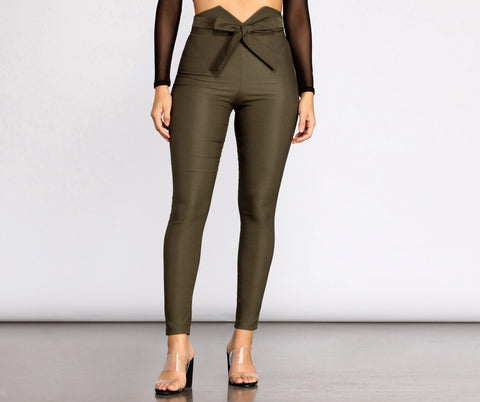 High Waist Tie Front Skinny Pants