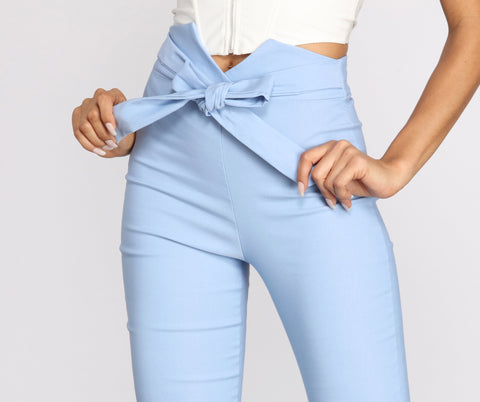 High Waist Tie Front Skinny Pants