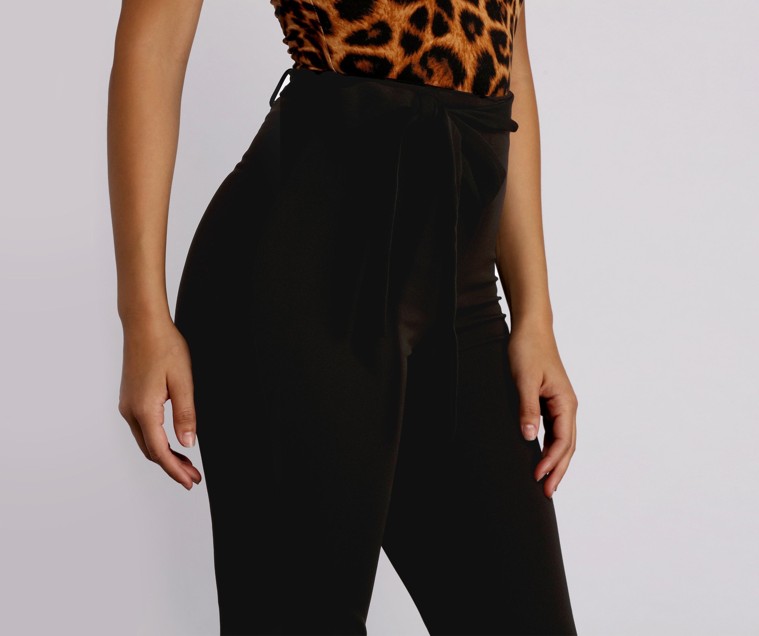 High Rise Tie Waist Tapered Pants