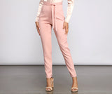 High Rise Tie Waist Tapered Pants