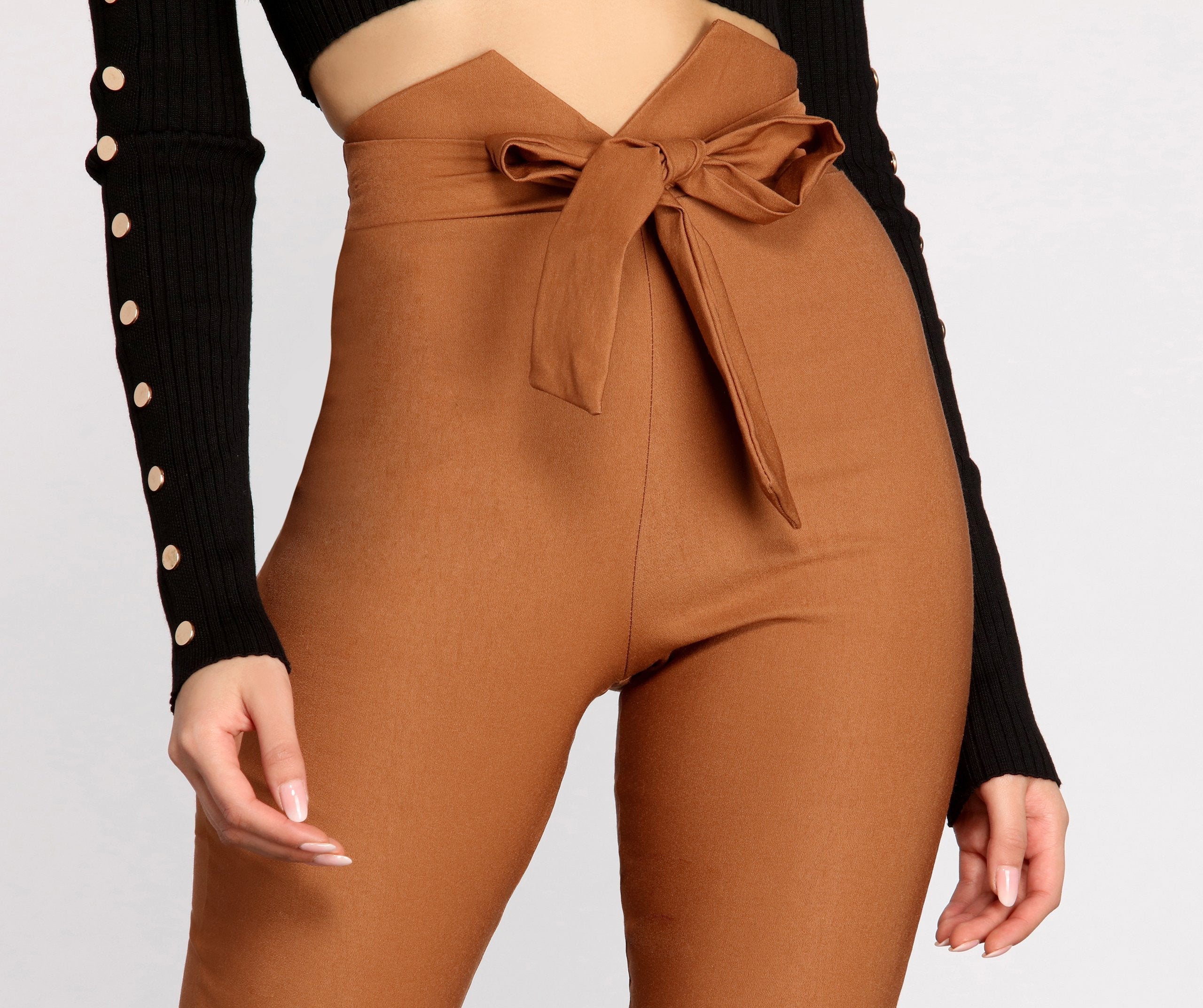 High Waist Tie Front Skinny Pants