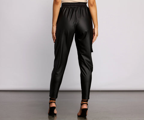 High Waist Faux Leather Cargo Pants