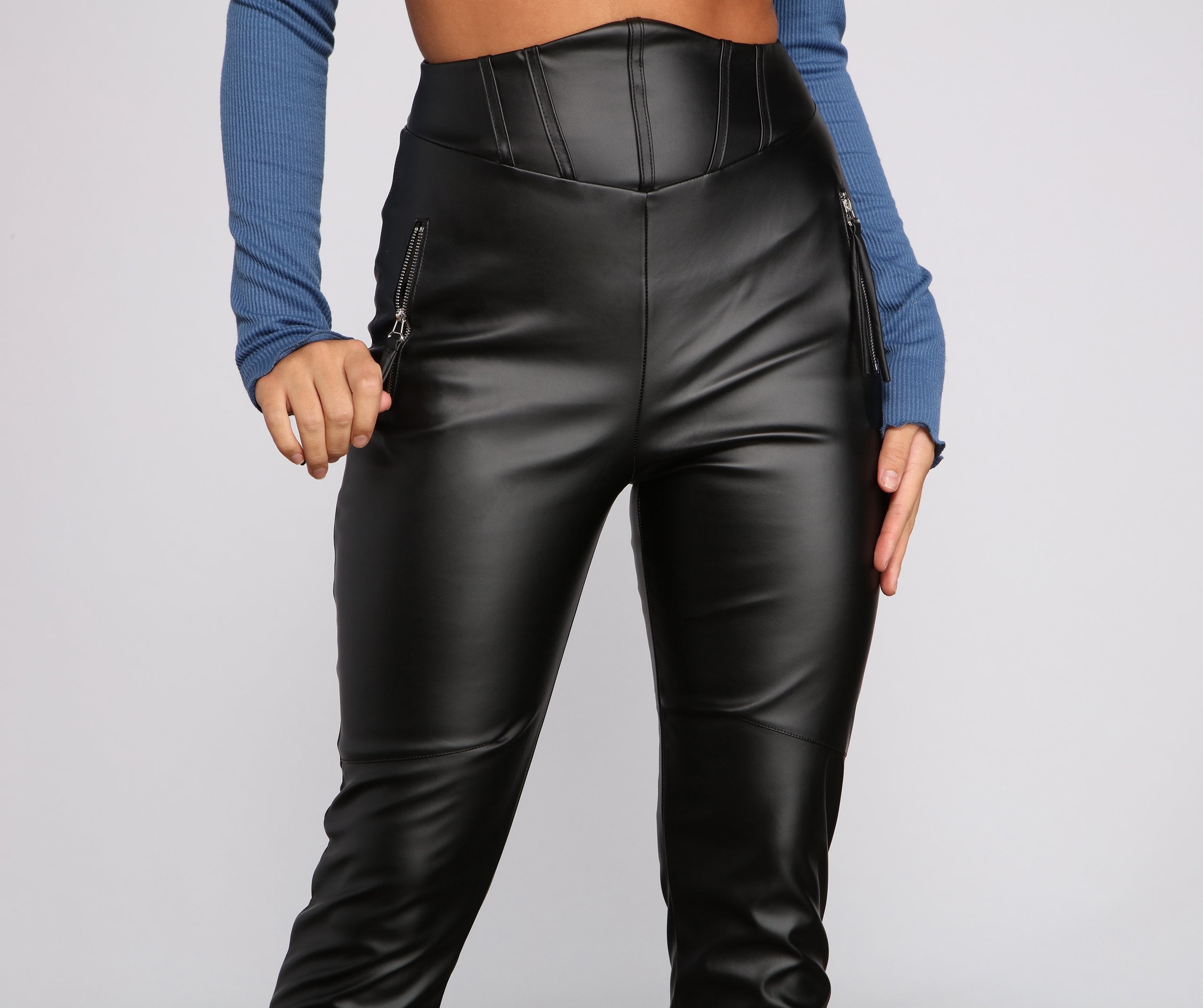 High Corset Waist Faux Leather Pants