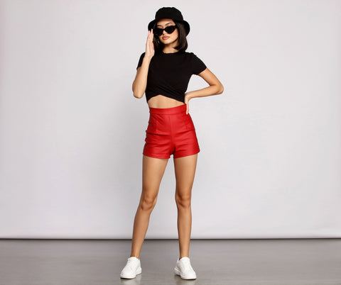 High Waist Coated Faux Leather Shorts