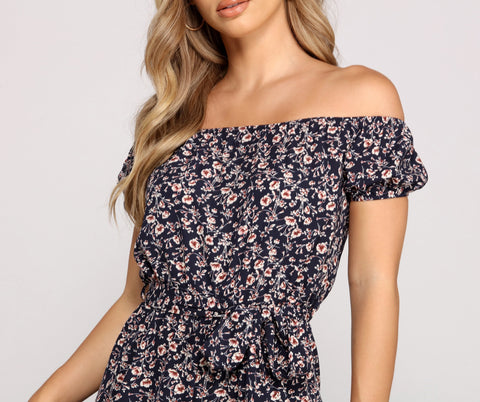 Flirty In Floral Off-The-Shoulder Romper