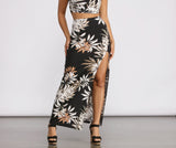 Tropical Palm Leaf High Slit Maxi Skirt