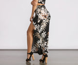 Tropical Palm Leaf High Slit Maxi Skirt