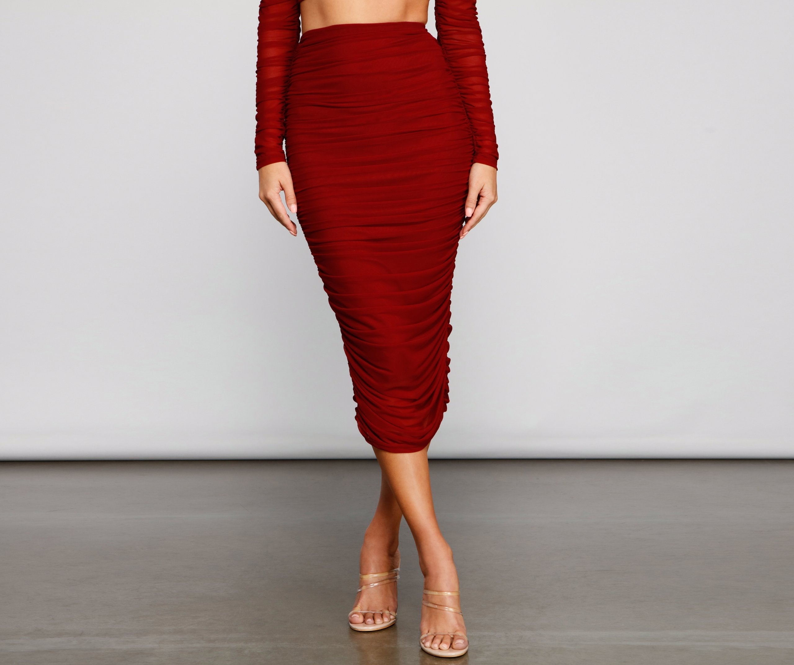 Falling For Glam Ruched Midi Skirt