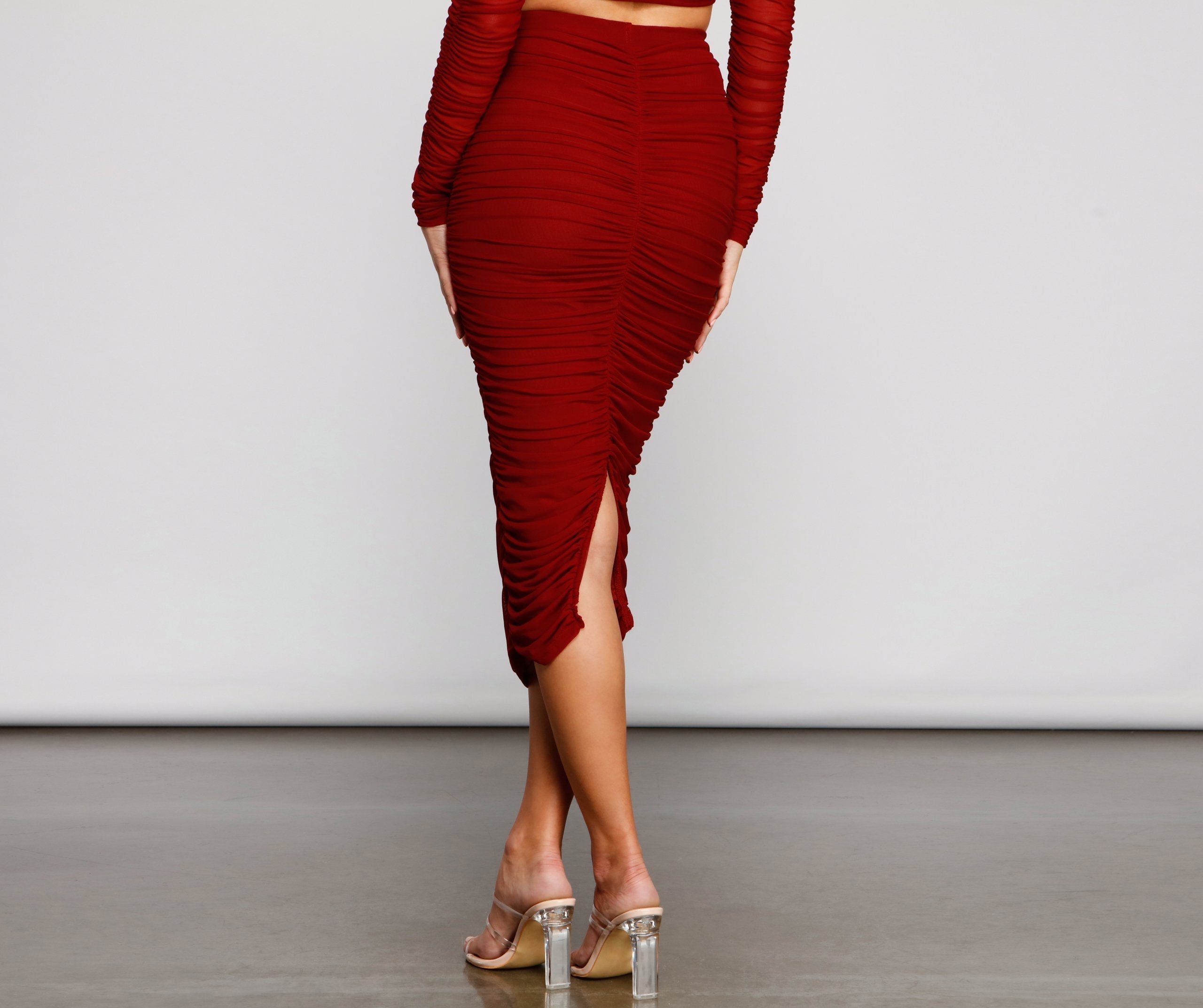 Falling For Glam Ruched Midi Skirt