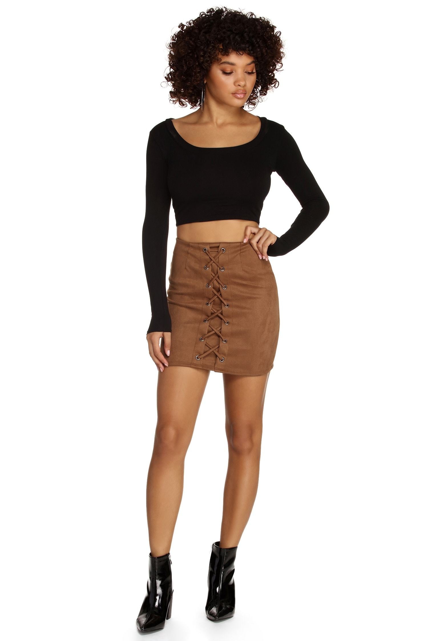 Laced In Faux Suede Mini Skirt