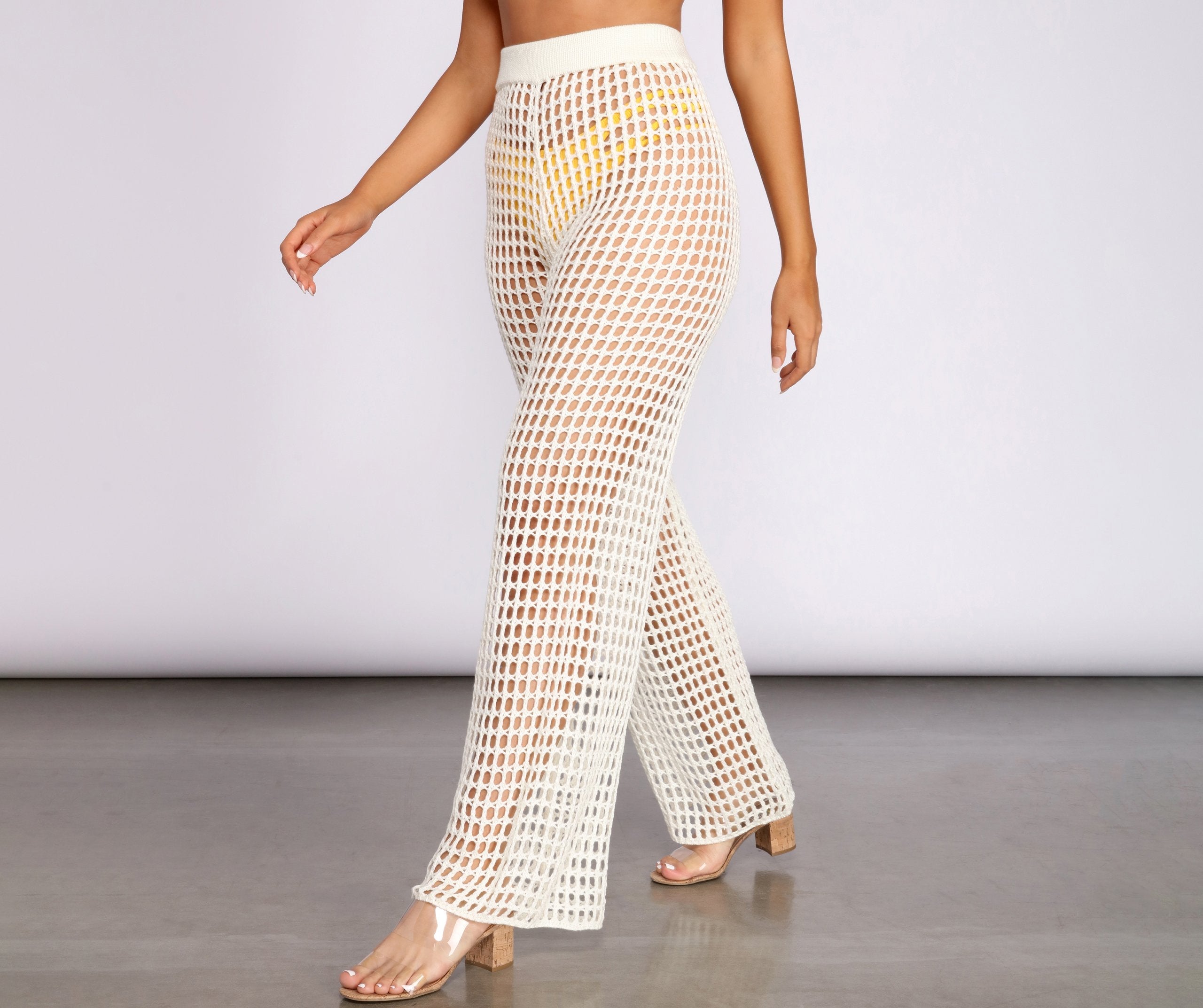 High Waist Wide Leg Crochet Pants