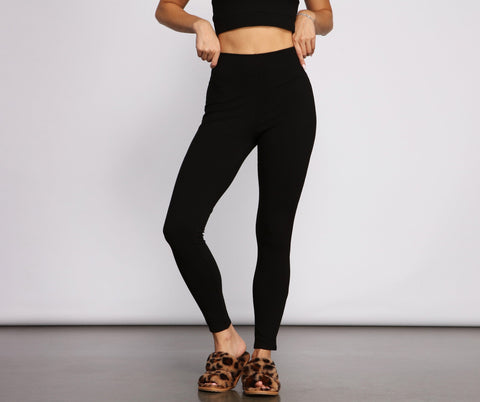 High Waist Basic Ribbed Knit Leggings