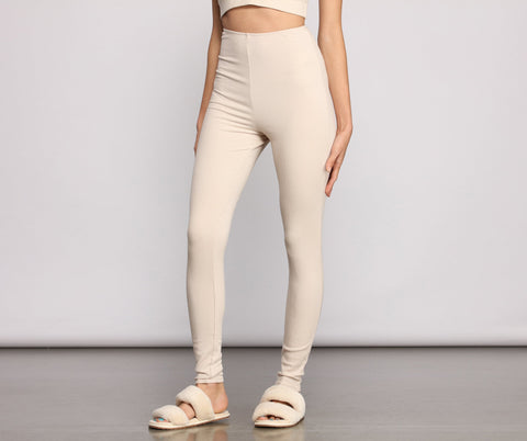 High Waist Basic Ribbed Knit Leggings