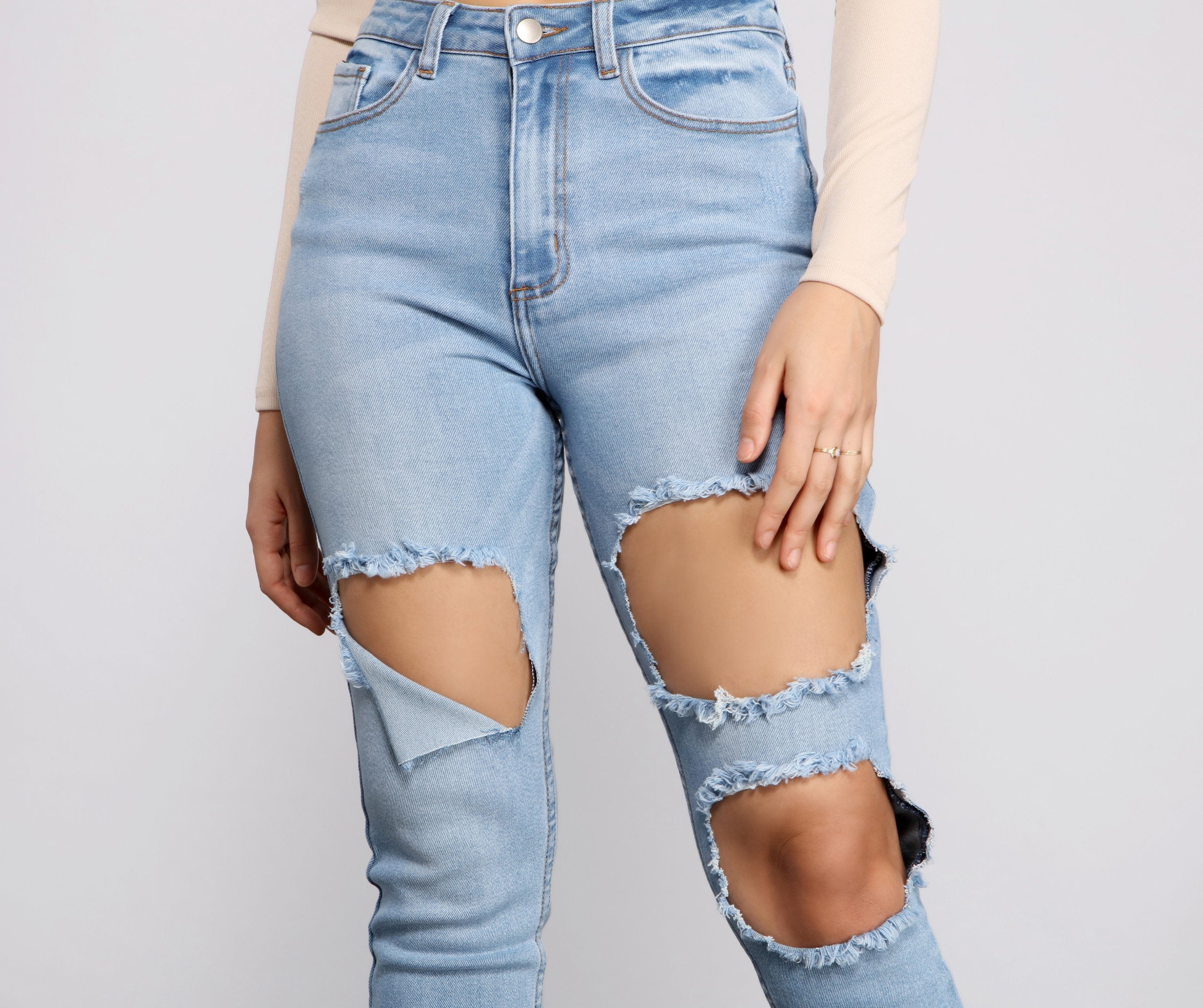 High Waist Trendy Cut Out Skinny Jeans