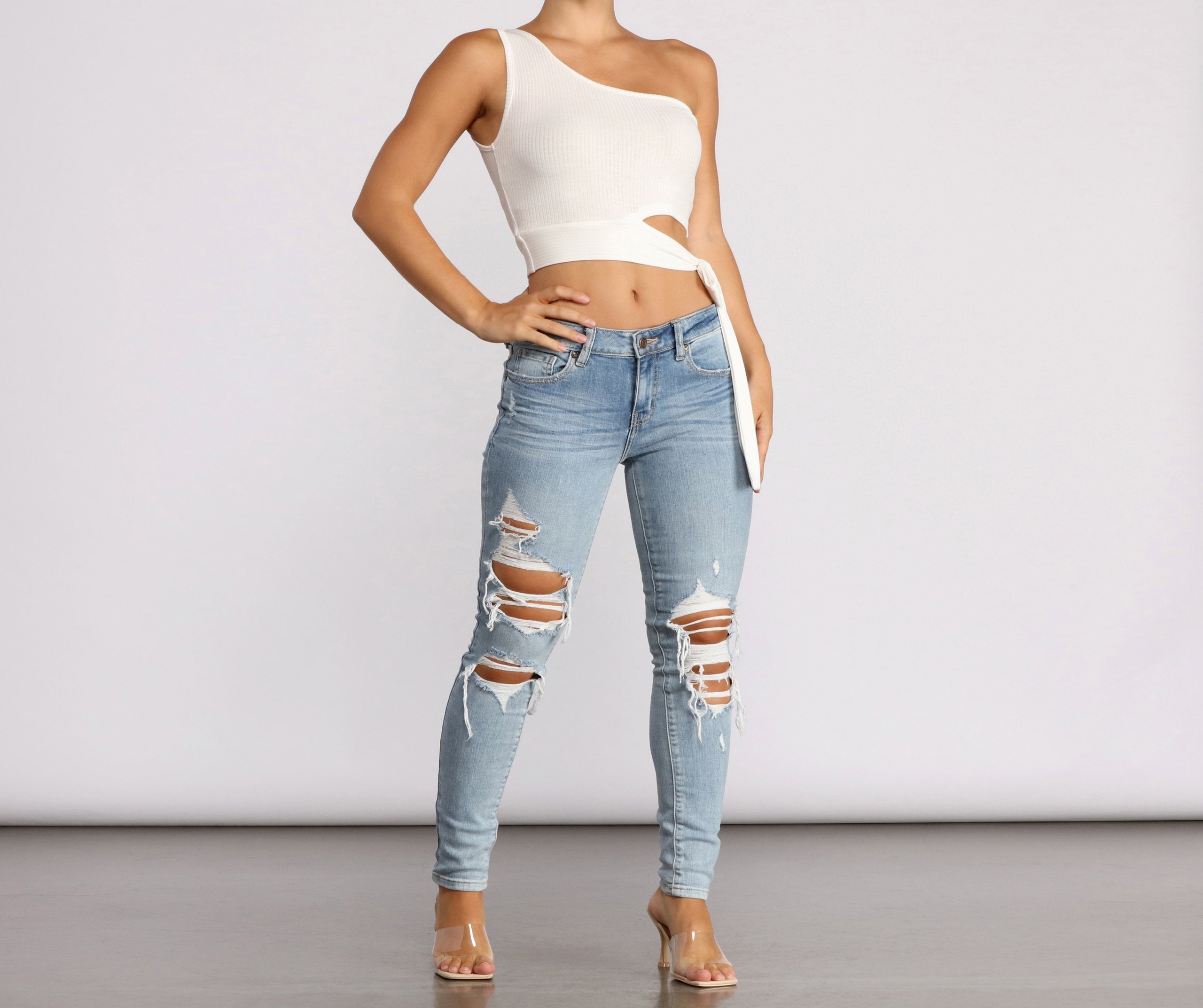 Jude Mid Rise Destructed Skinny Jeans