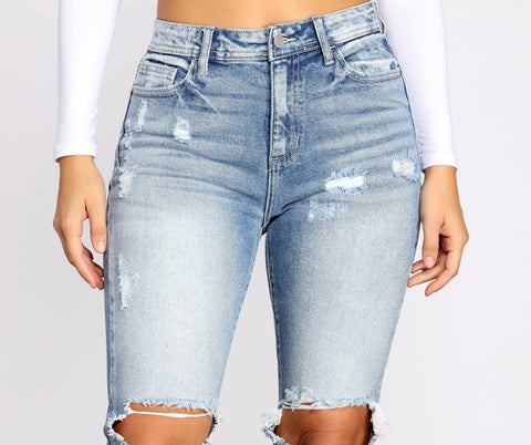 Jean skinny taille haute effet usé Mom