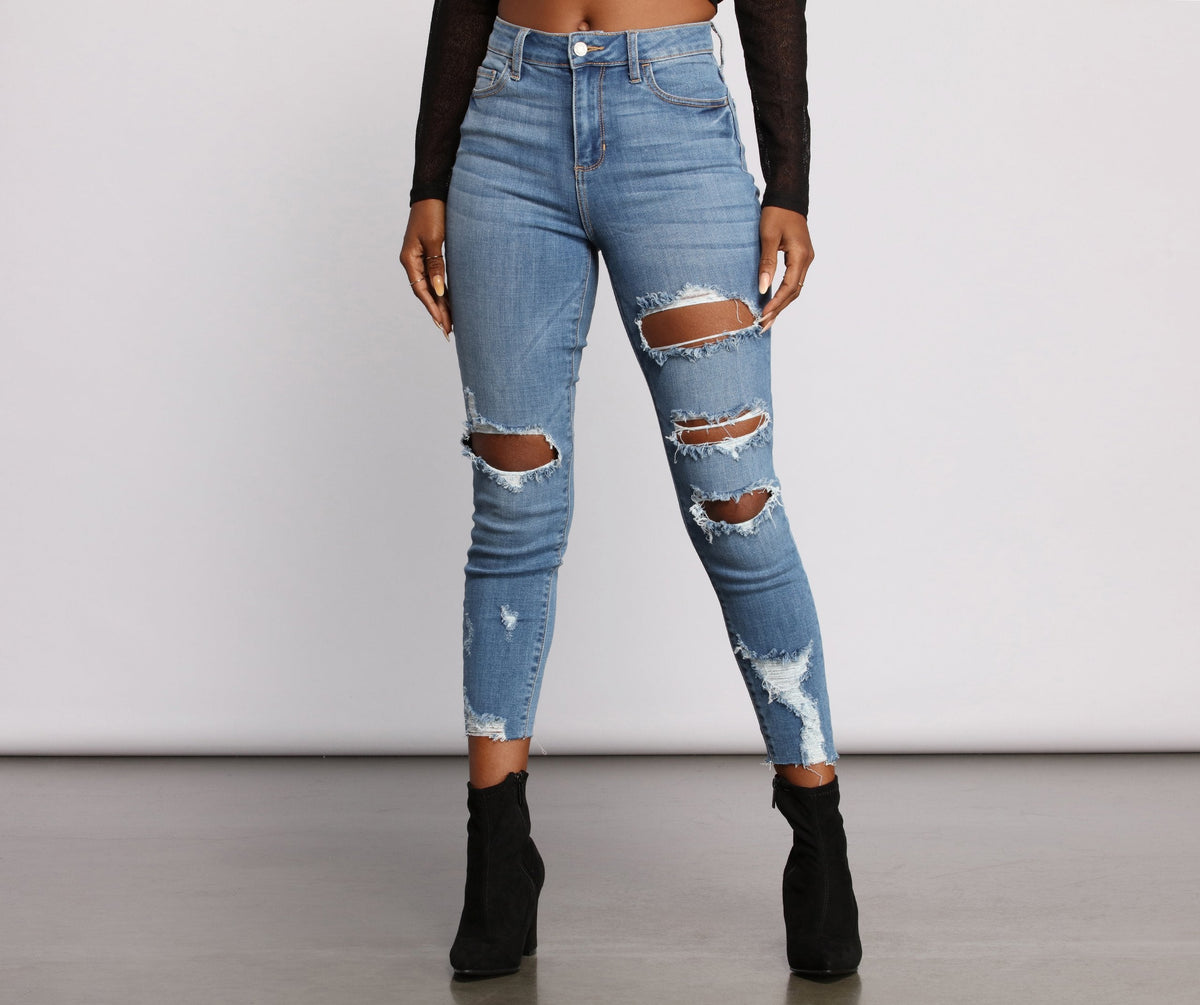 High Rise Edgy Skinny Jeans im Distressed-Look