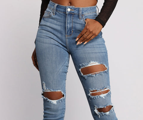 High Rise Edgy Distressed Skinny Jeans