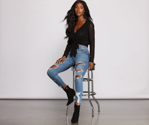 High Rise Edgy Distressed Skinny Jeans