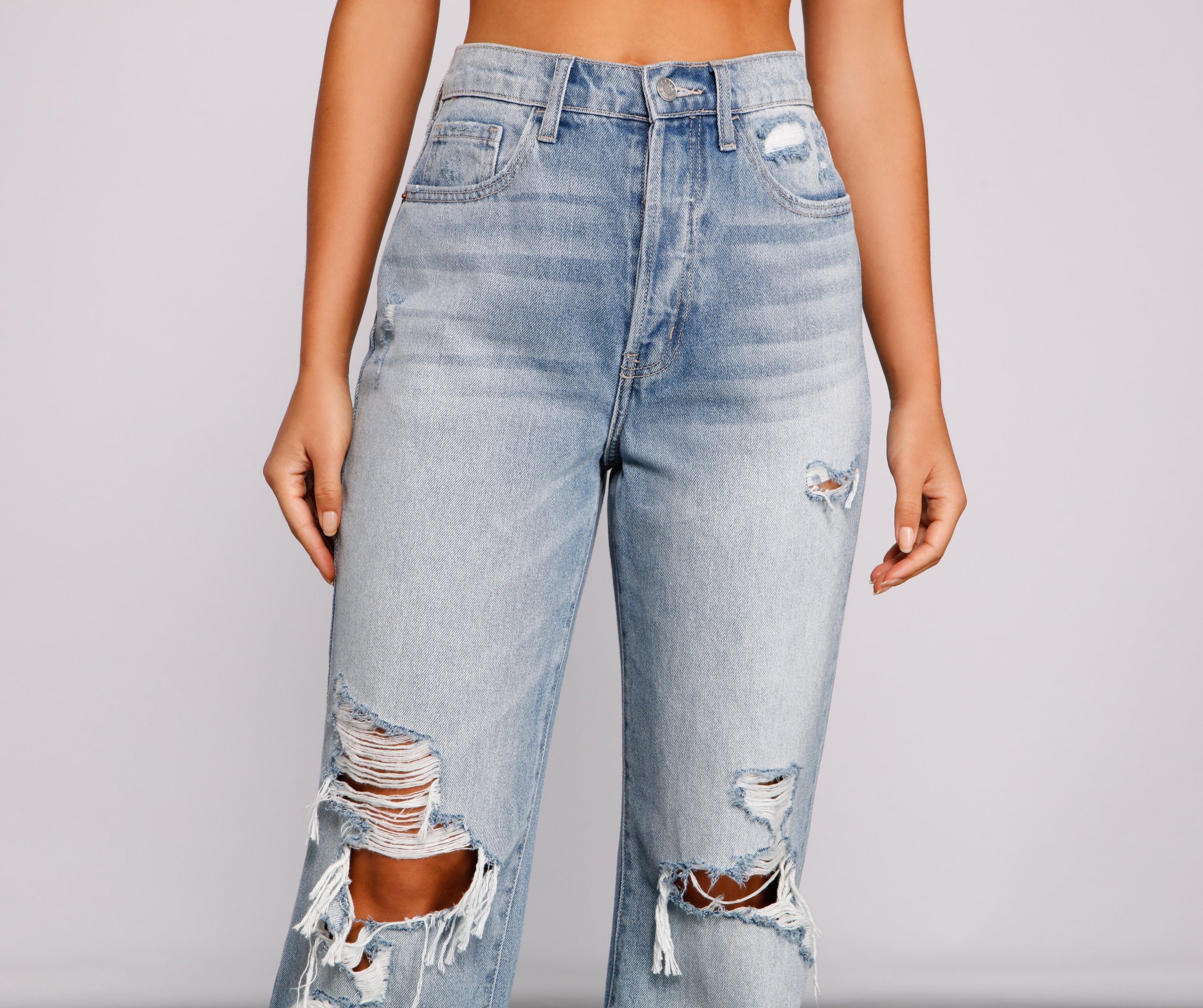 High-Rise Destructed Boyfriend Jeans